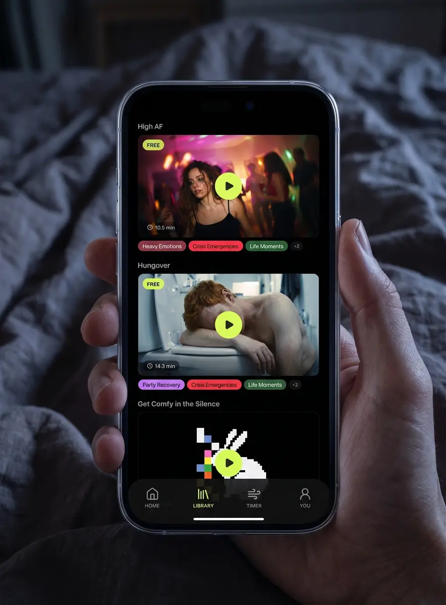 The Daily Meds app on an iPhone, showing the session library